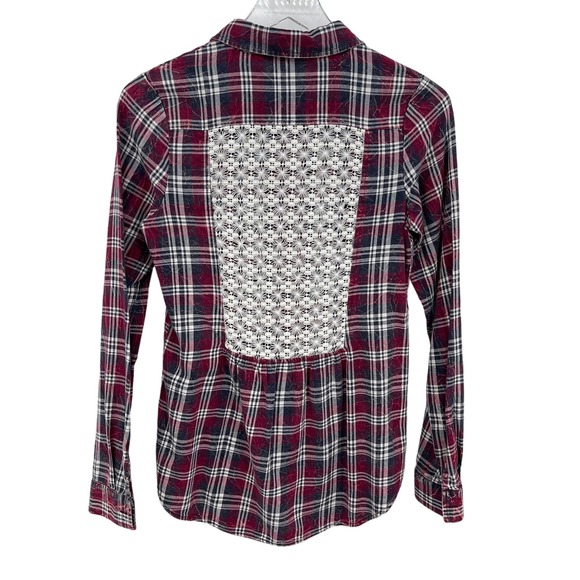 Anthropologie White Crow Size XS Plaid Crochet Back Button Front Shirt - Picture 1 of 10